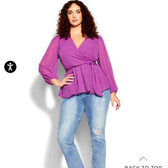 CITY CHIC TOP V NECK FAUX WRAP LONG SLEEVE LILAC PURPLE COLOR - Picture 4 of 13